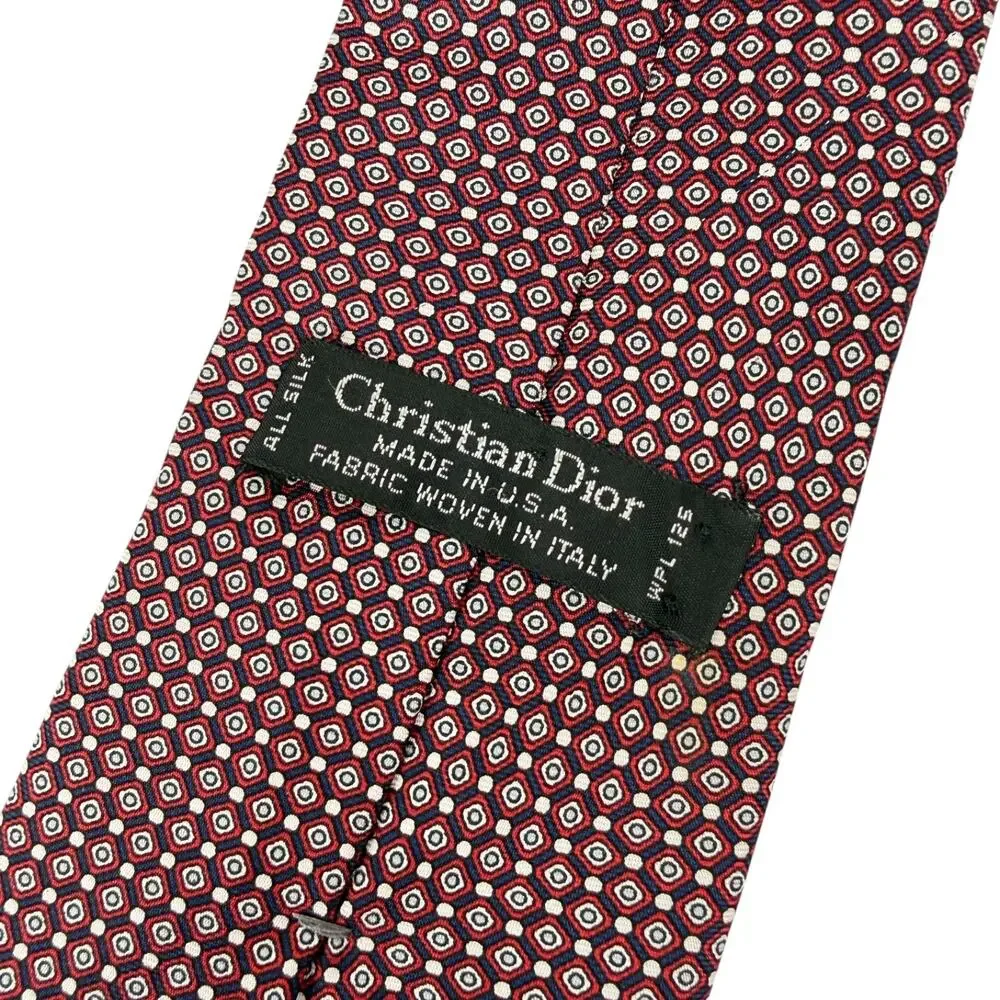 Christian Dior Neck Tie Tye Red White Blue Silk Men’s Made in USA Woven in Italy